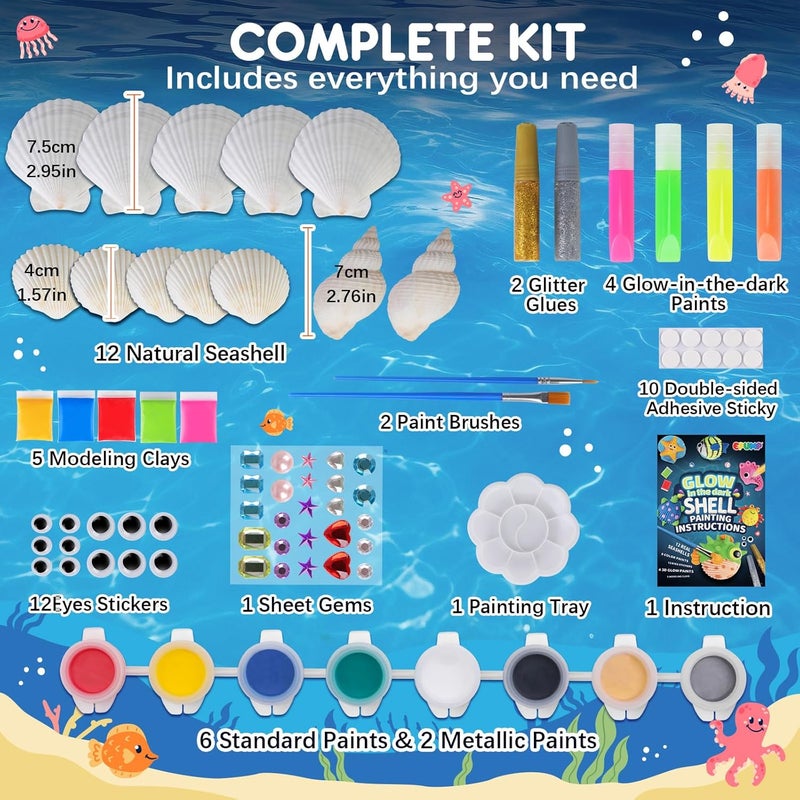 EPUMP Shell Painting Kit for Kids - Glow in The Dark Arts and Crafts Supplies Kits for Girls Boys - Kids Activities Creative Art Set Birthday Gifts DIY Paint Toys for Age 6 7 8 9 10 11 12 Years Old - Image 4